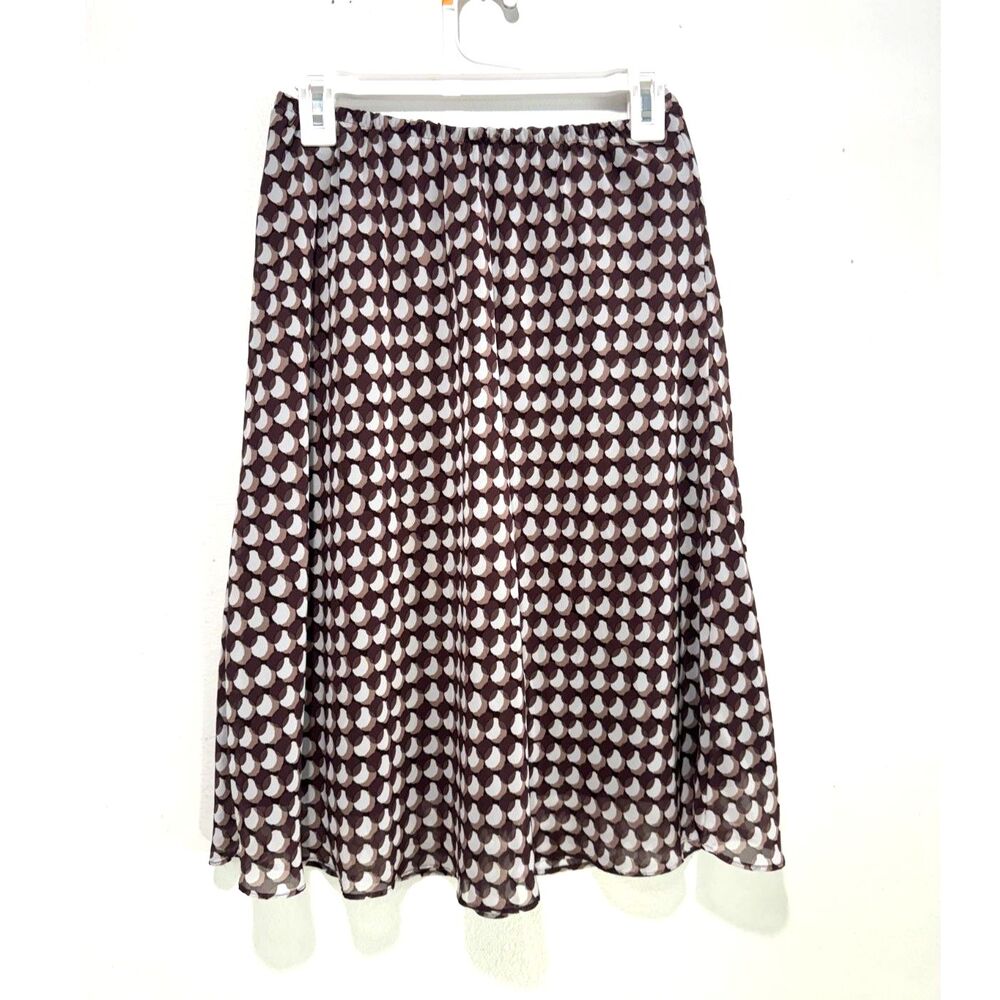 Karin Stevens Y2L skirt pull on flare geometric print brown business women 10